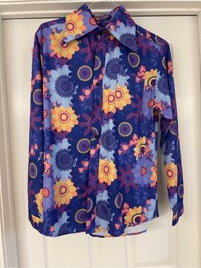 Vintage Colorblock Floral Blouse in Purple, Yellow & Pink
